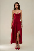 Scarlet Satin Muse Midi Dress