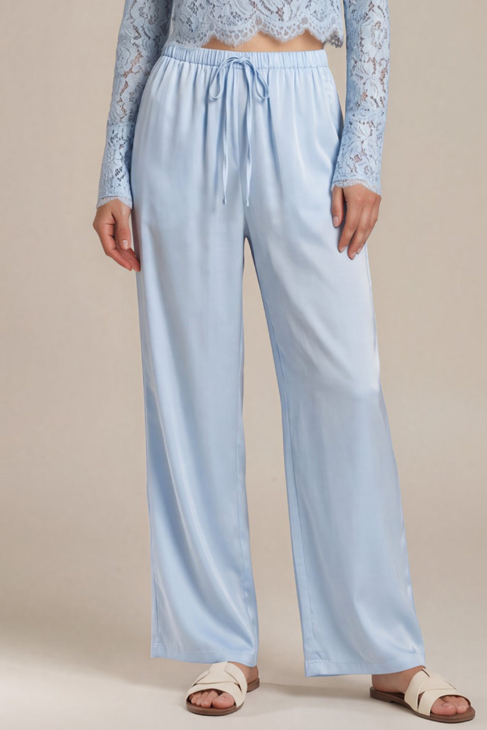 Blue Satin Palazzo Pants