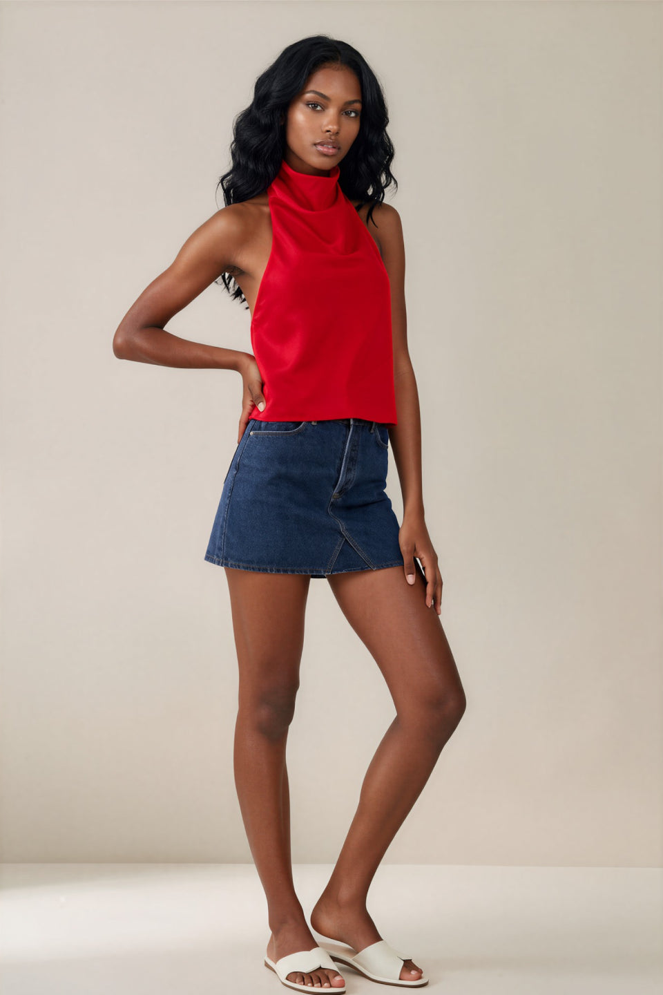 Rouge Satin Cowl Top