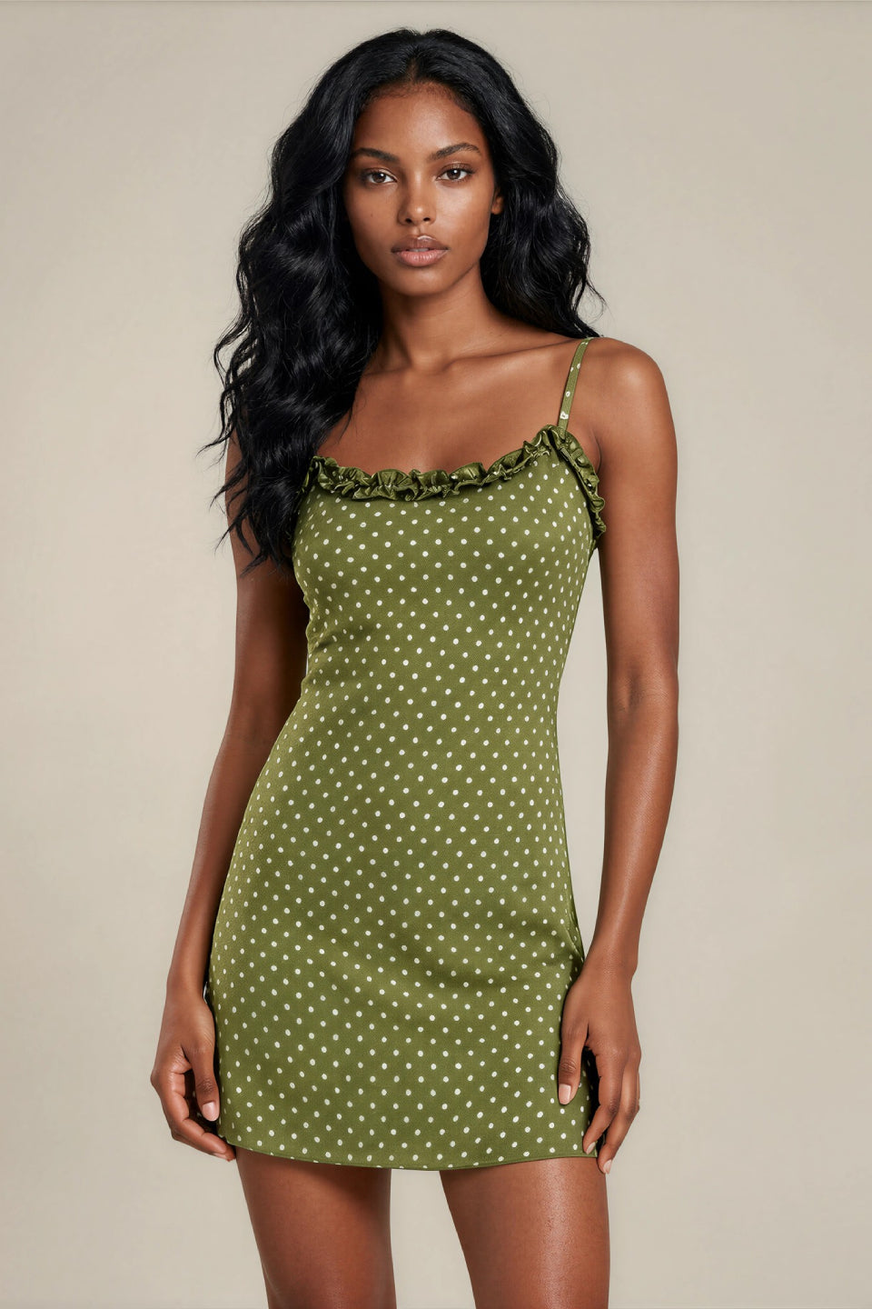 Olive Dot Slip Mini Dress