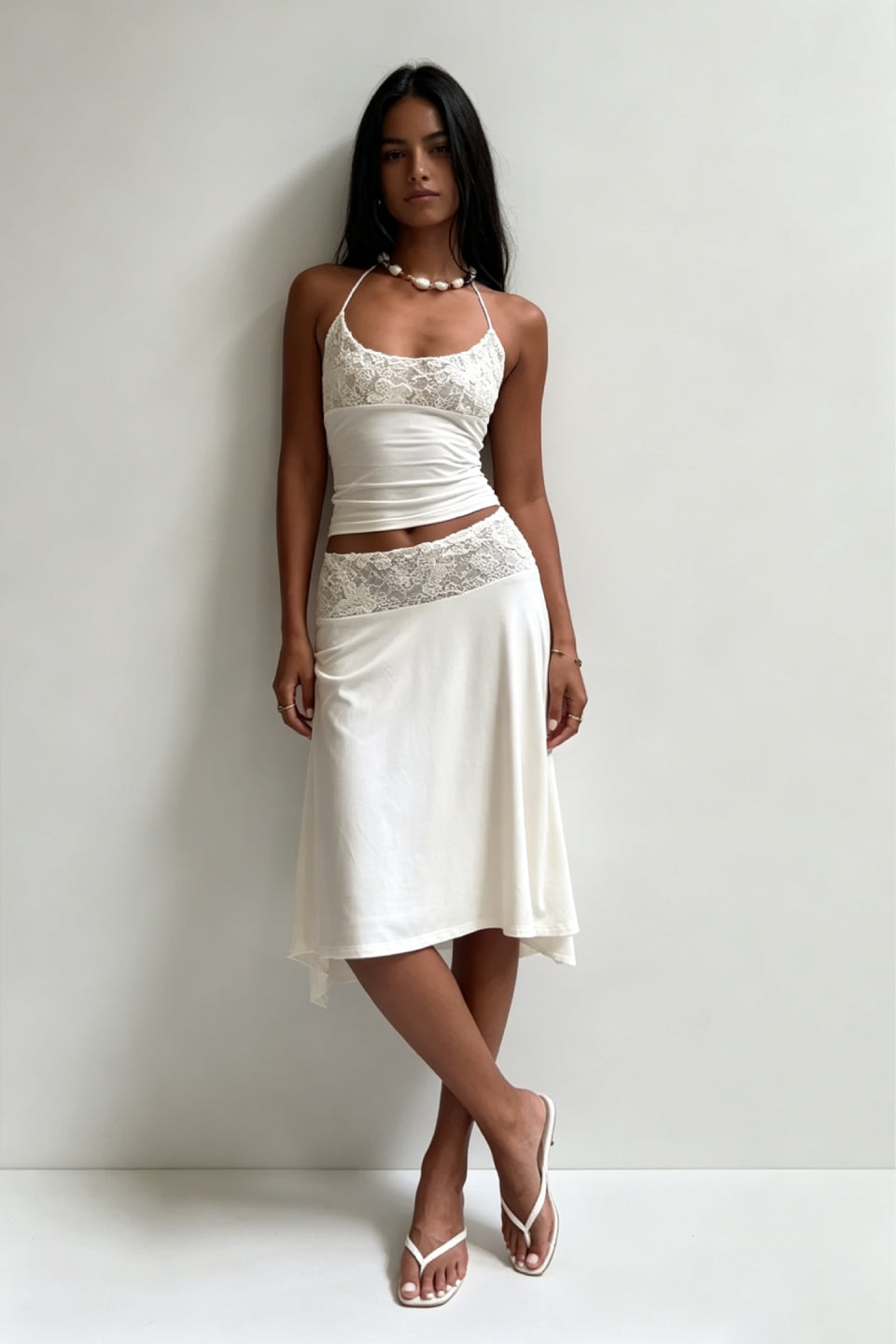 White Halter Lace Sheer Cami Top