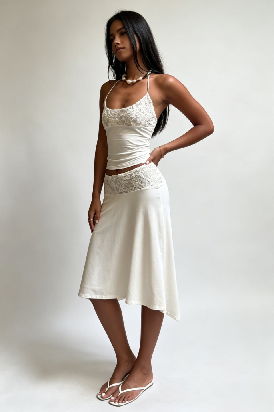 White Halter Lace Sheer Cami Top