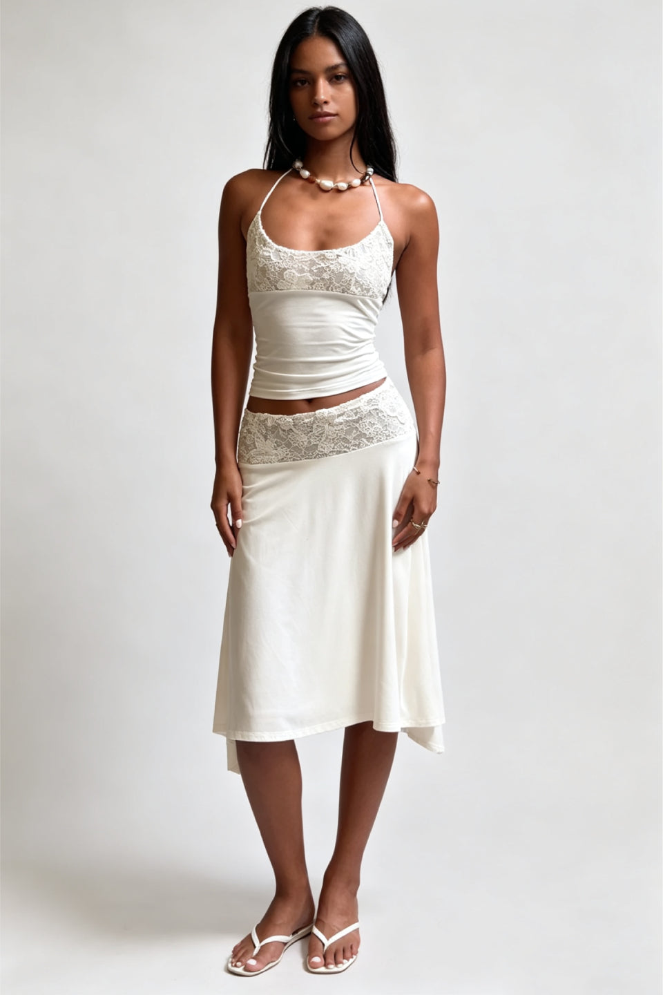 White Halter Lace Sheer Cami Top