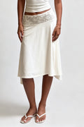 White Lace Waist Asymmetric Skirt