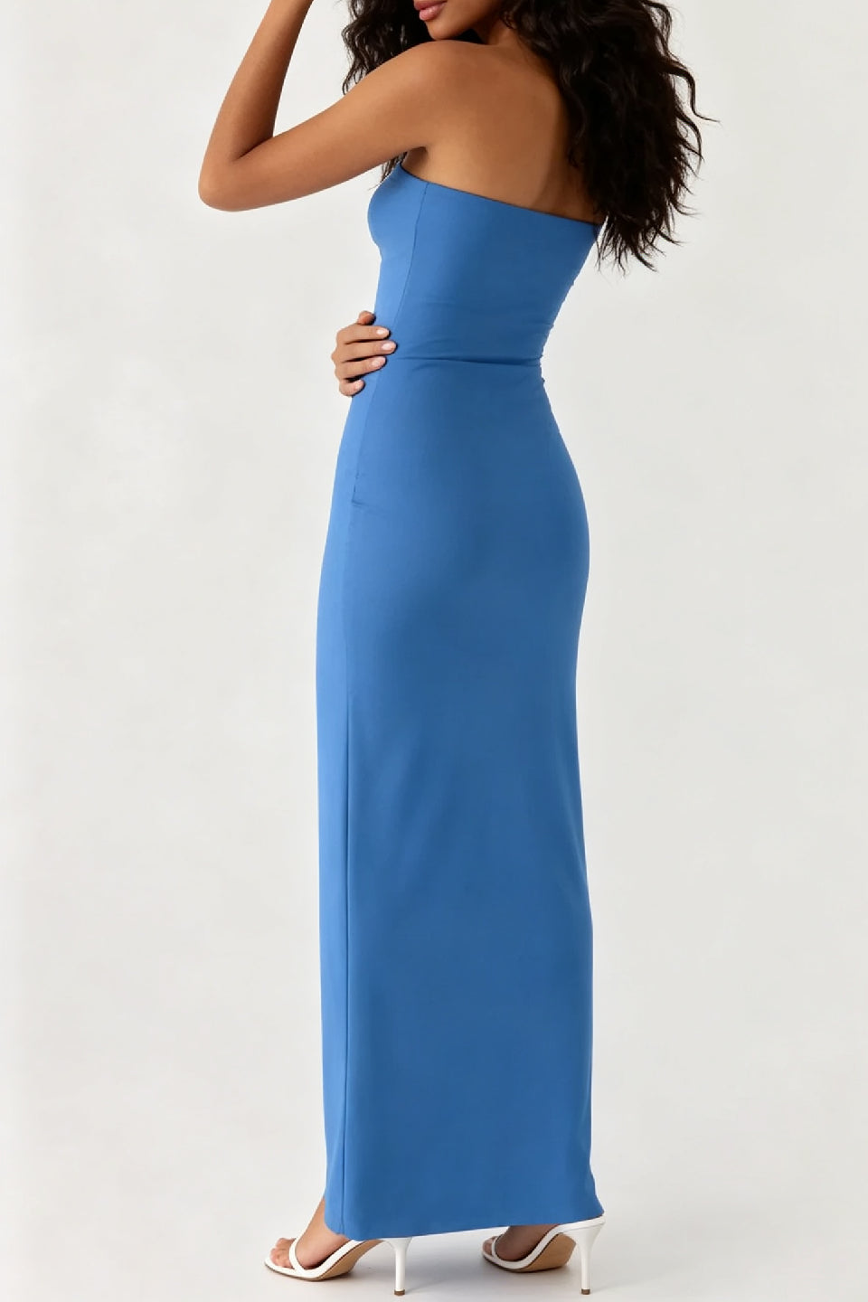 Blue Bandeau Twist Bow Maxi Dress