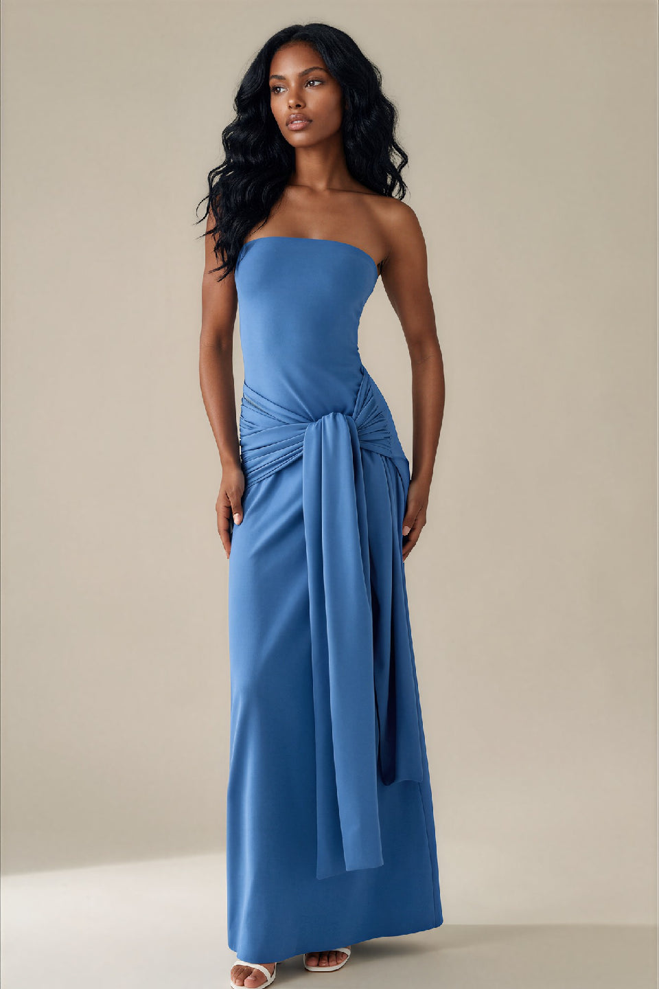 Blue Bandeau Twist Bow Maxi Dress