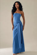 Blue Bandeau Twist Bow Maxi Dress