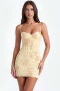 Cream Floral Corset Tie Mini Dress