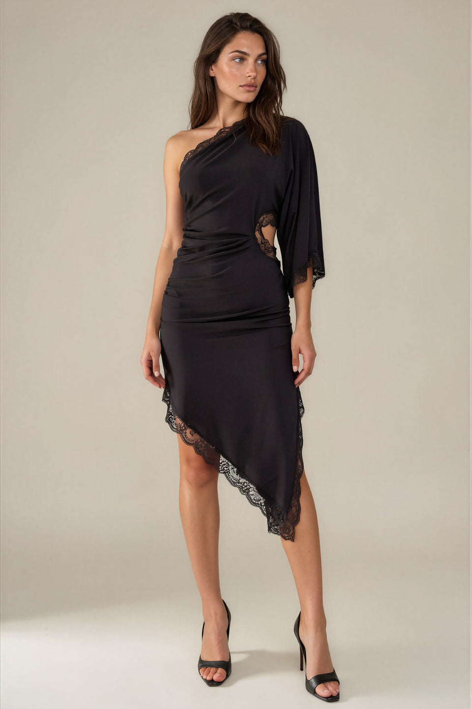 Noir Drape Midi Dress