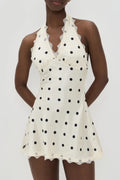 Cream Dot Halter Lace Bow Mini Dress