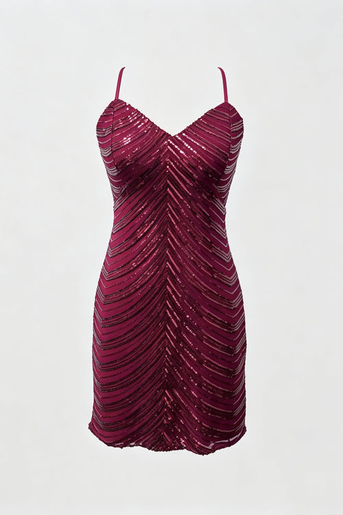 Burgundy Prism Sequin Mini Dress