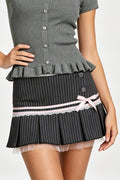 Ribbon Pinstripe Mini Skirt