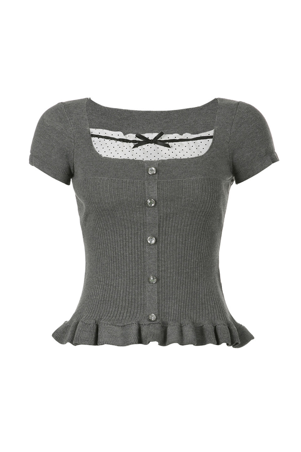 Charcoal Bow Knit Top