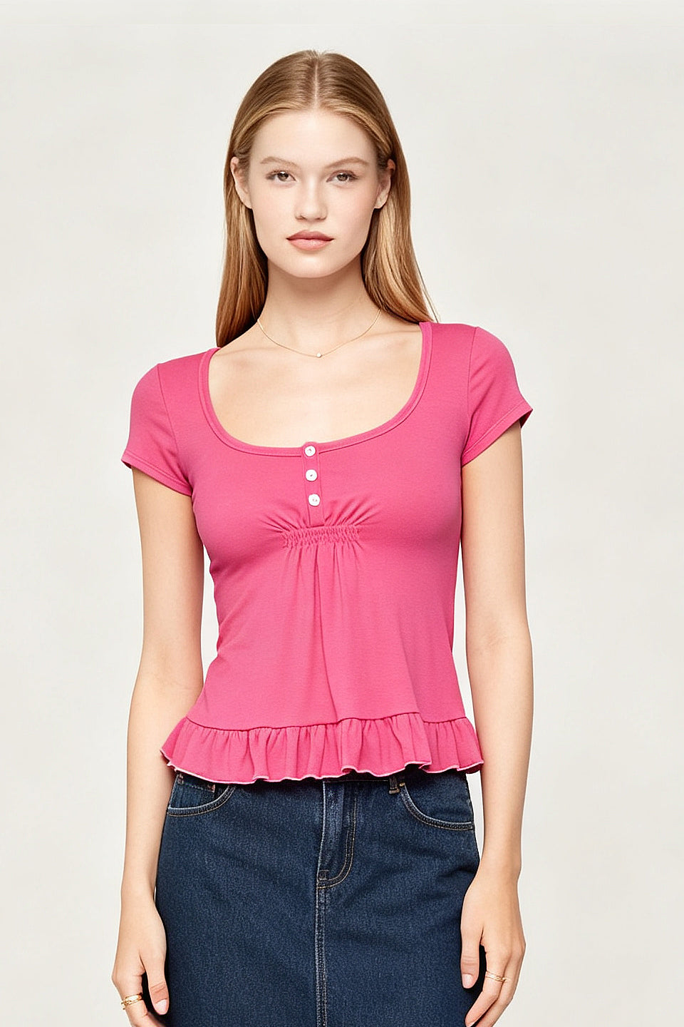 Fuchsia Ruffle Henley Top