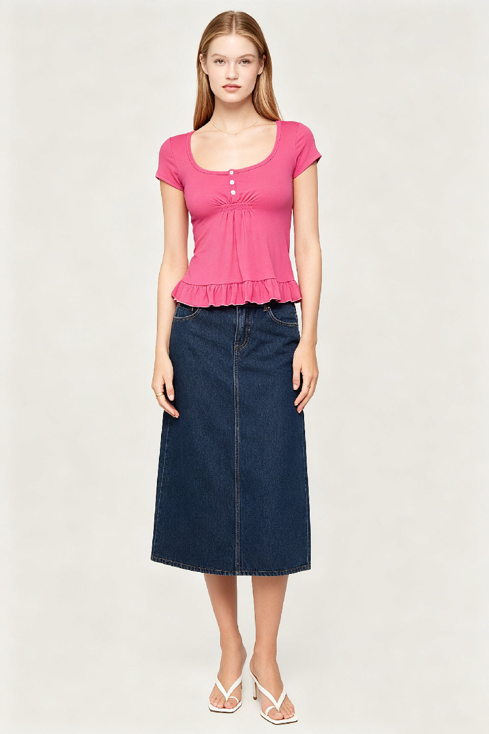 Fuchsia Ruffle Henley Top