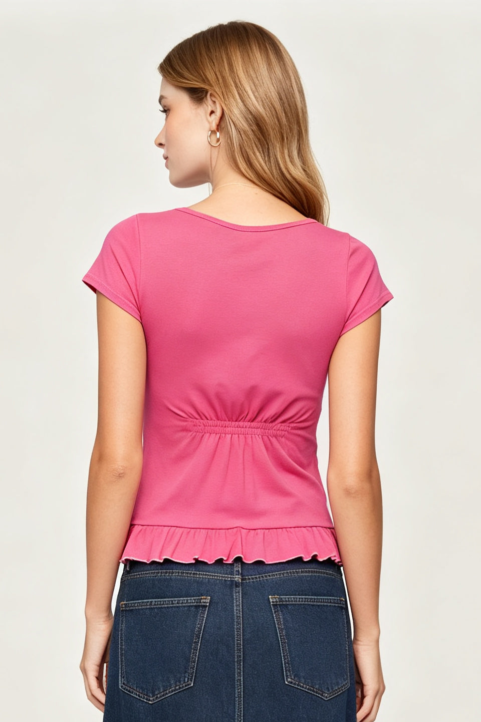 Fuchsia Ruffle Henley Top