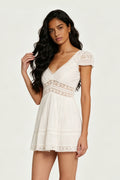 Ivory Lace Puff Mini Dress