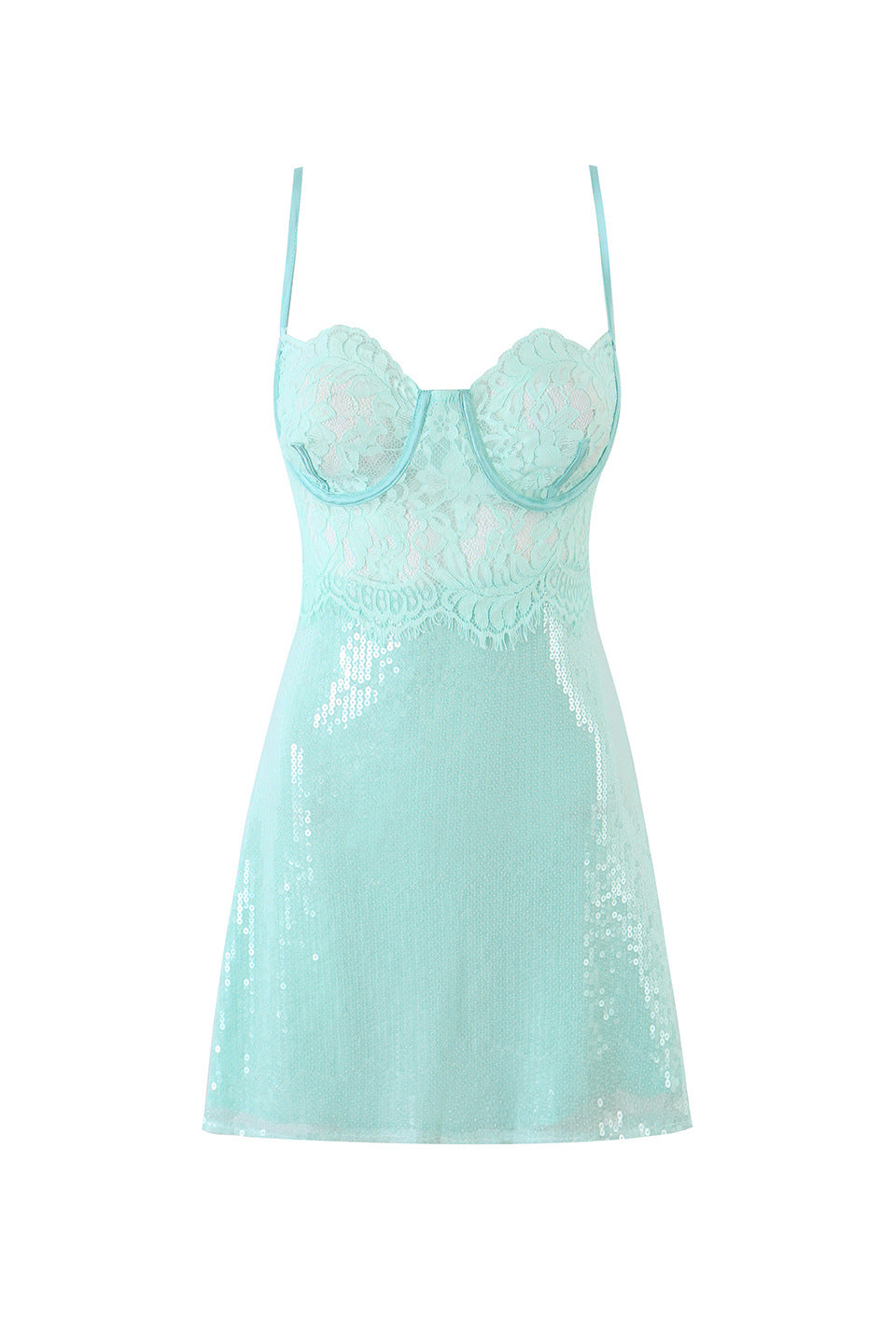Mint Sequin Lace Mini Dress