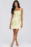 Beige Garden Appliqué Mini Dress
