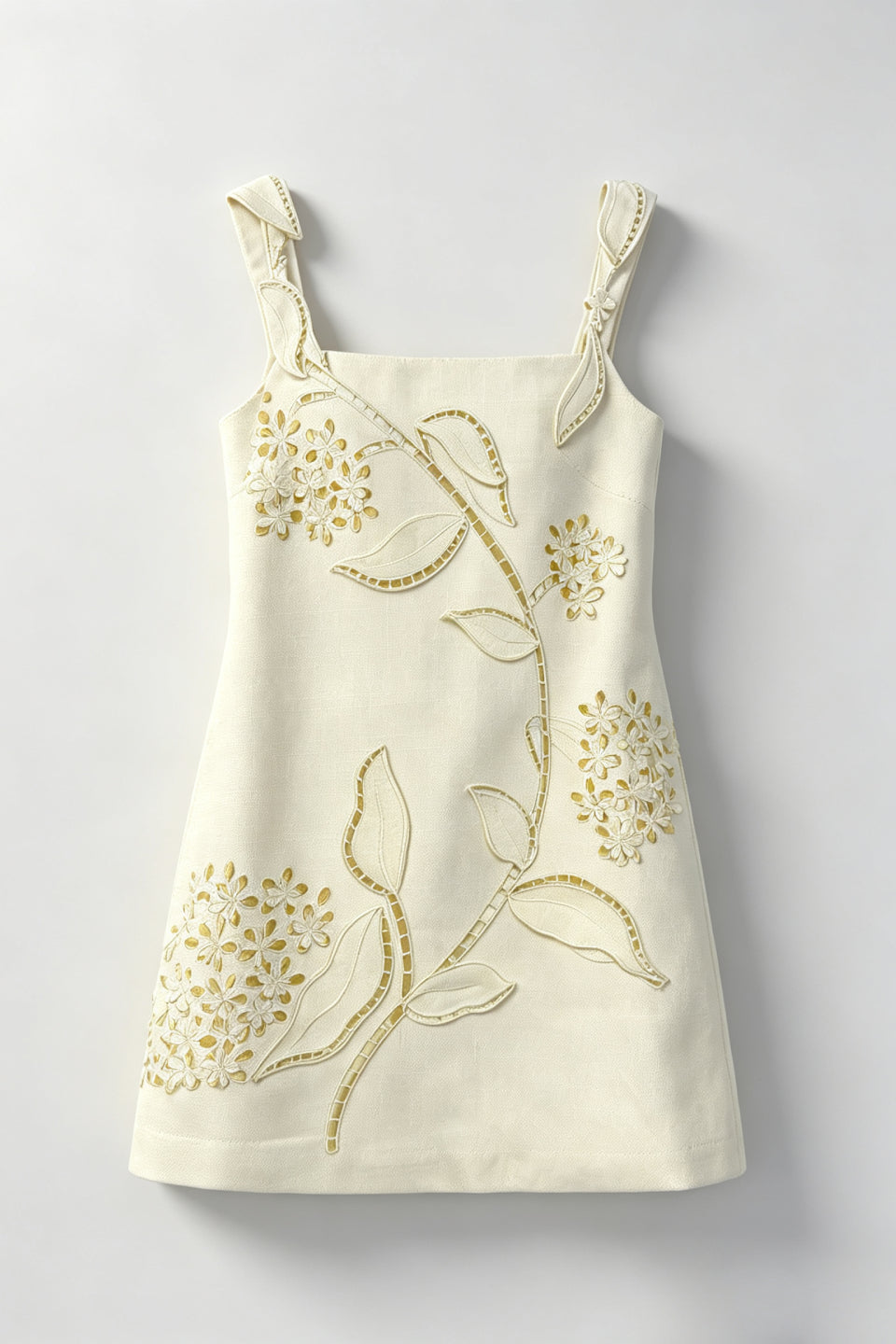 Beige Garden Appliqué Mini Dress