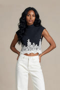 Navy Lace Trim Blouse