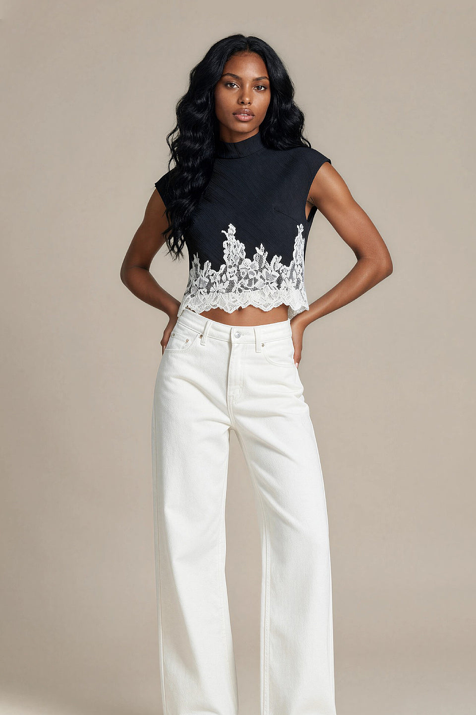 Navy Lace Trim Blouse