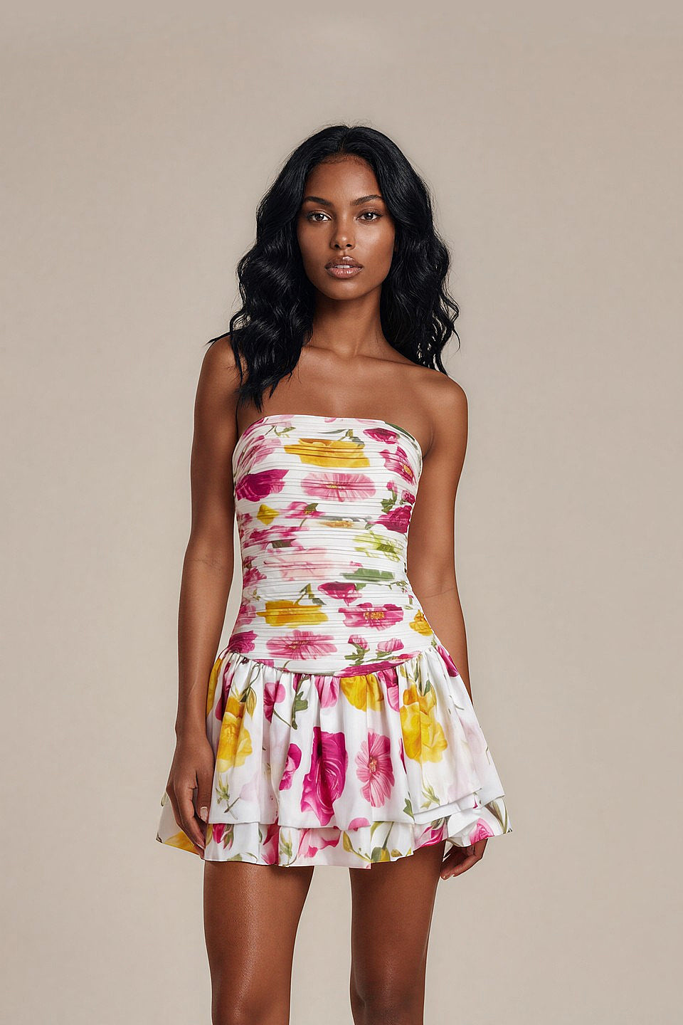 Bloom Ruffle Strapless Mini Dress