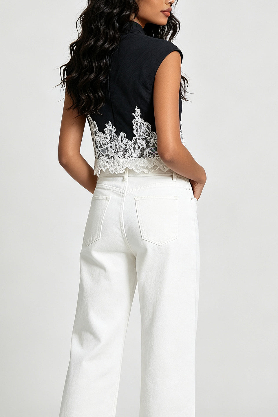Navy Lace Trim Blouse