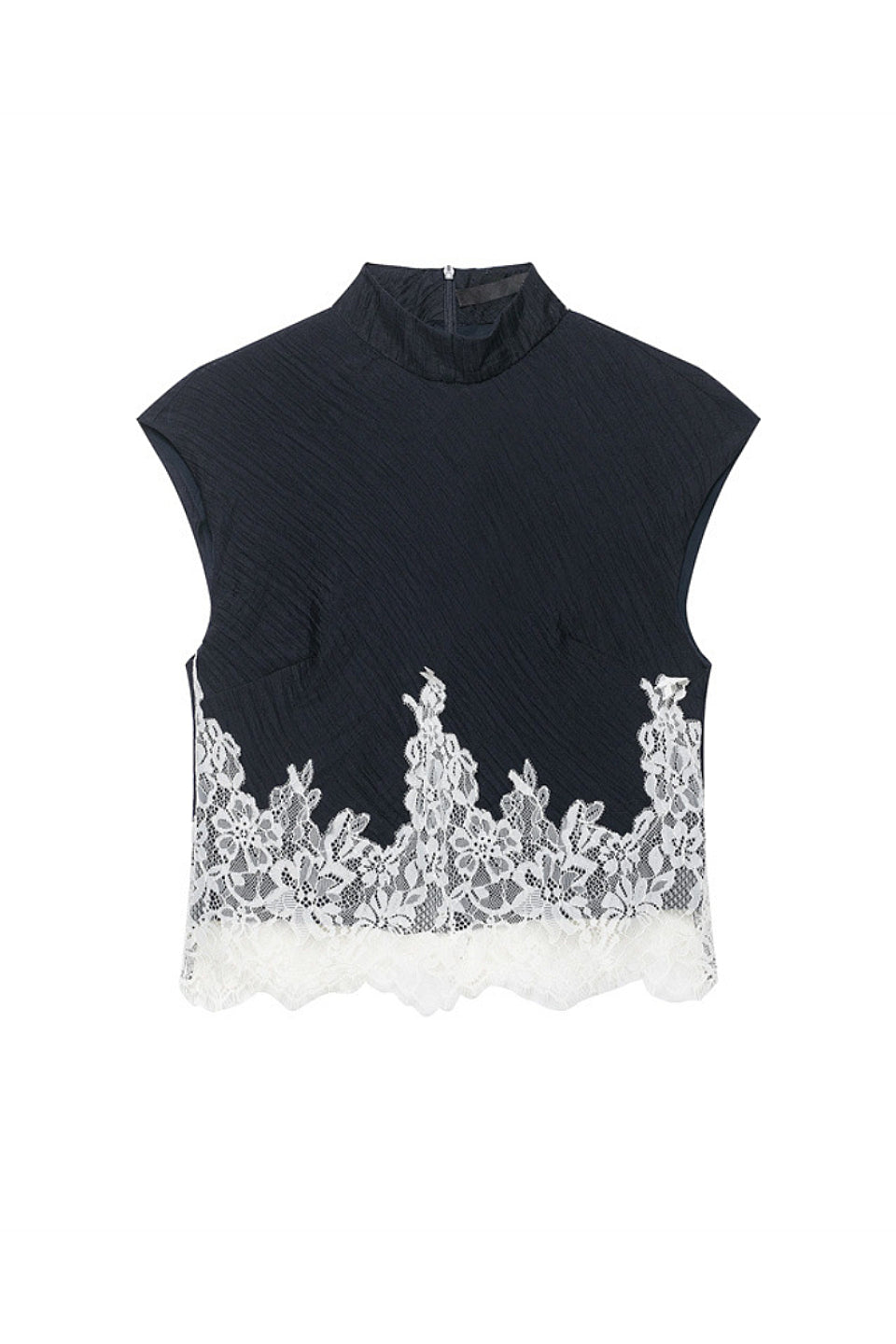 Navy Lace Trim Blouse