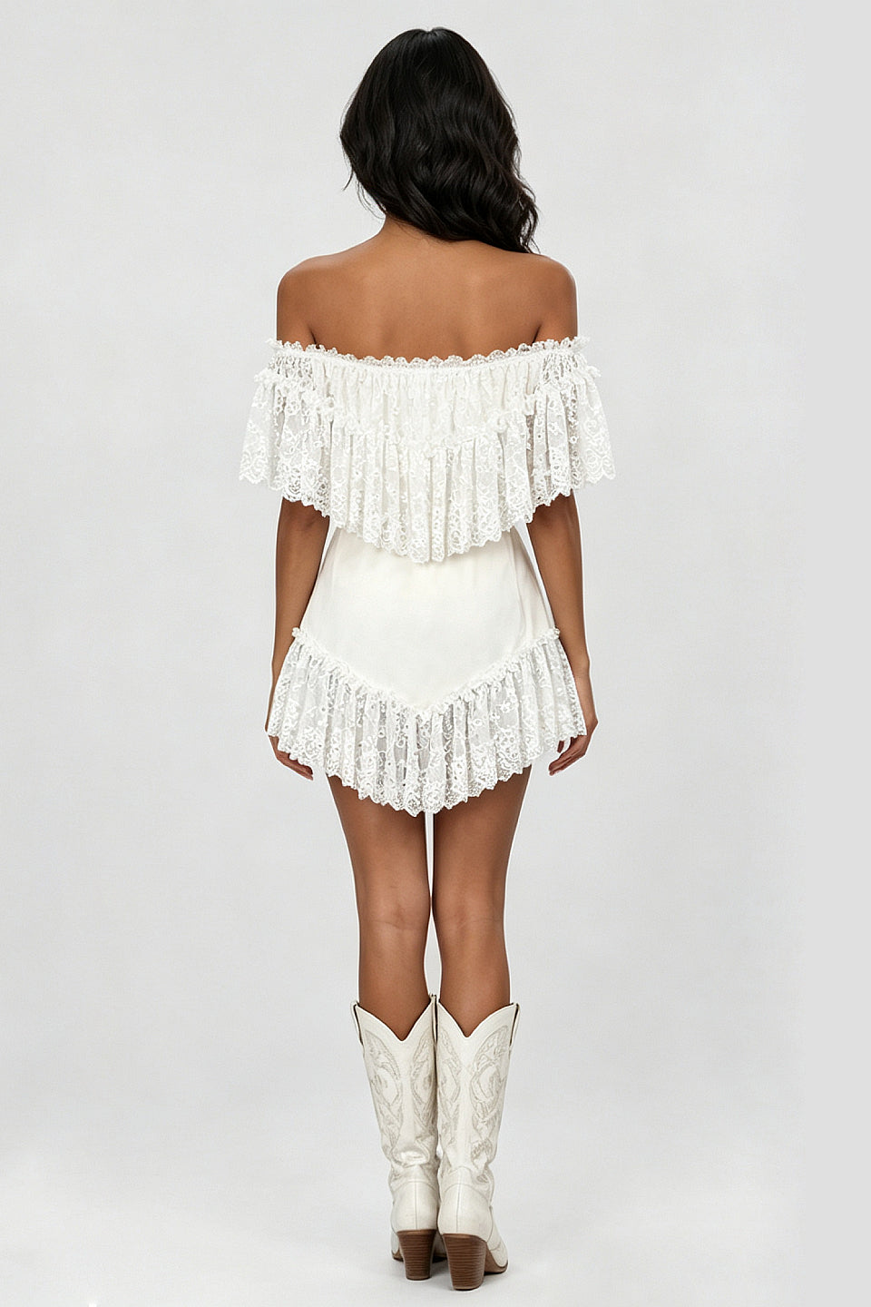 Ivory Lace Bow Mini Dress