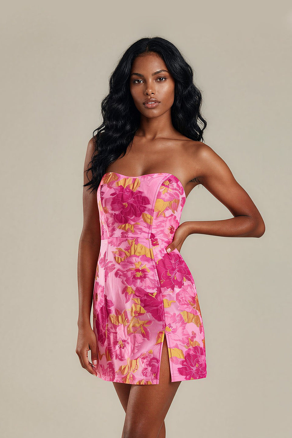 Pink Bloom Jacquard Mini Dress