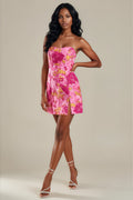 Pink Bloom Jacquard Mini Dress