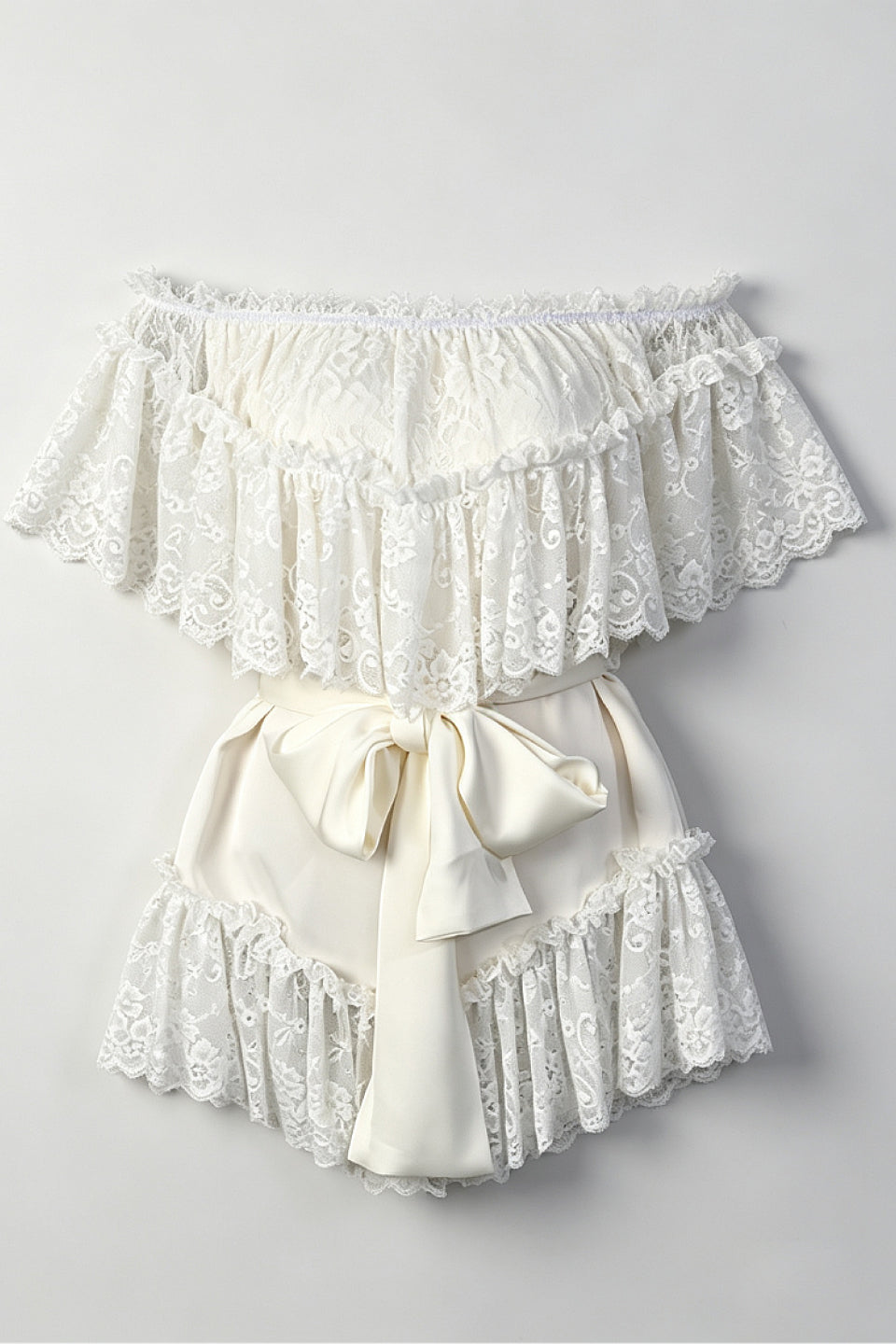 Ivory Lace Bow Mini Dress