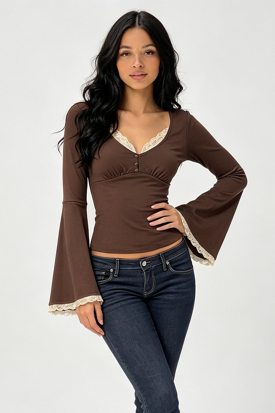 Mocha Lace Trim Top