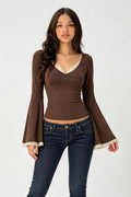 Mocha Lace Trim Top