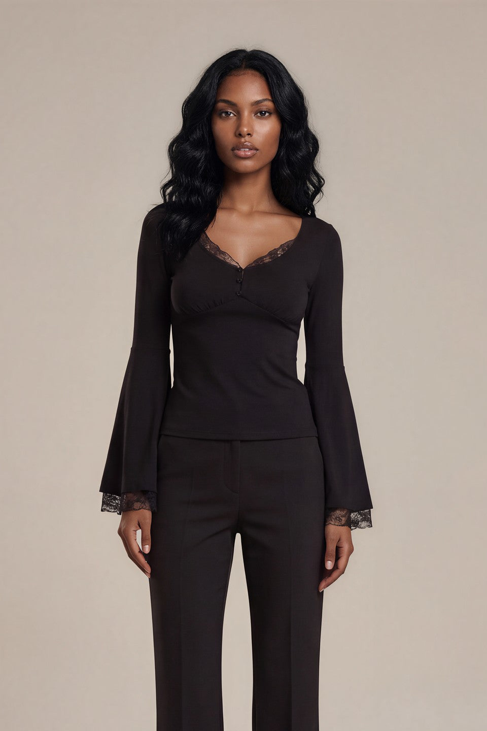 Noir Lace Trim Top