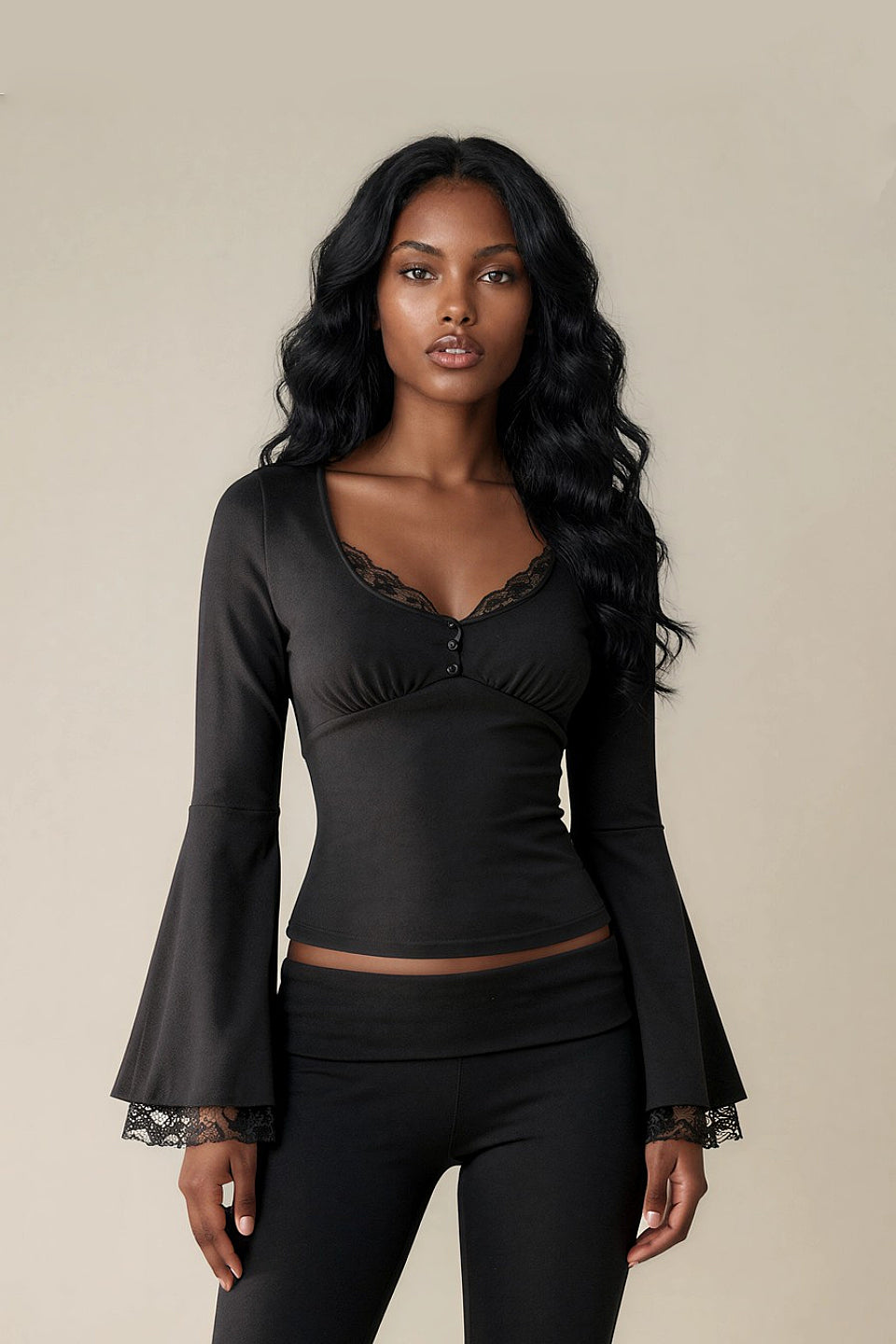 Noir Lace Trim Top