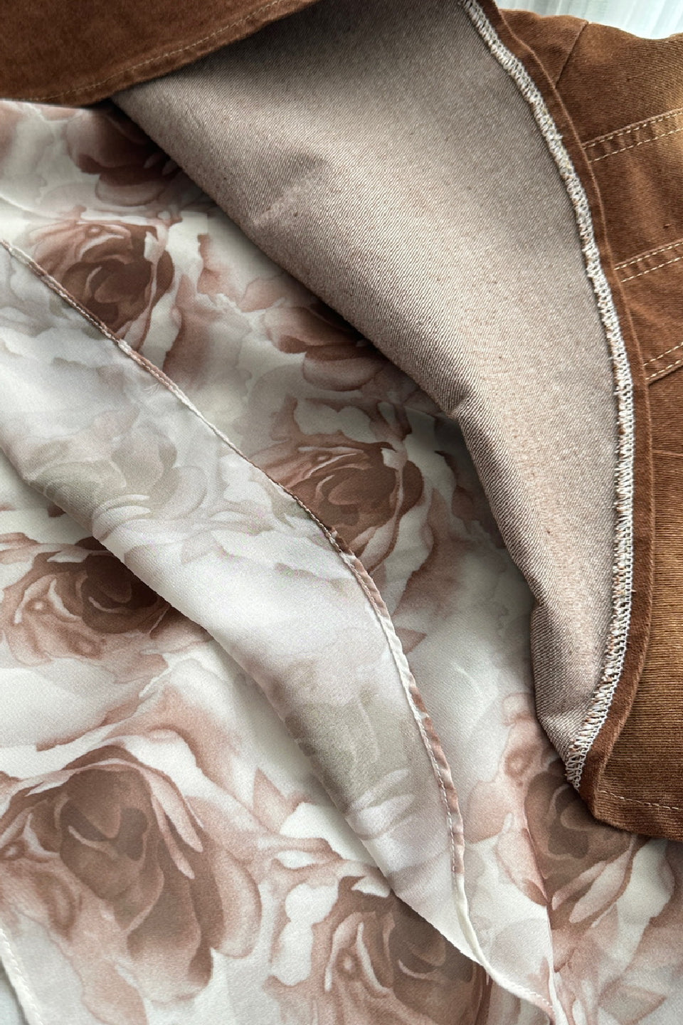 Mocha Floral Denim Mini Dress