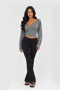 Grey Ruched Wrap Crop Top