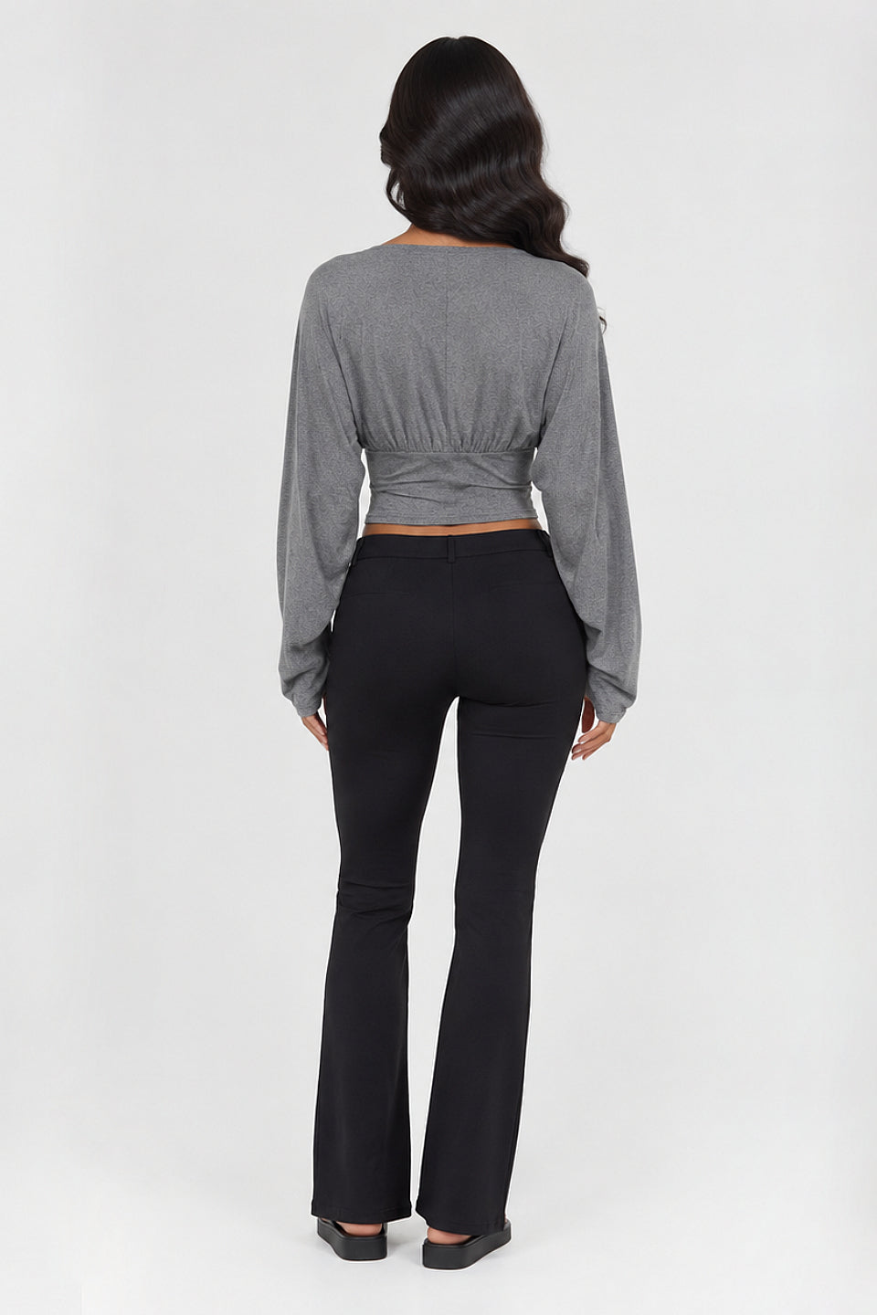 Grey Ruched Wrap Crop Top