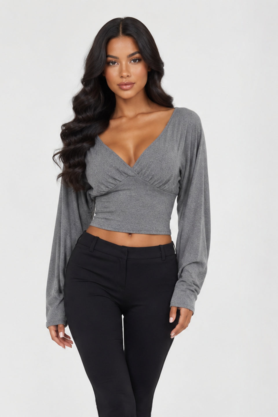 Grey Ruched Wrap Crop Top