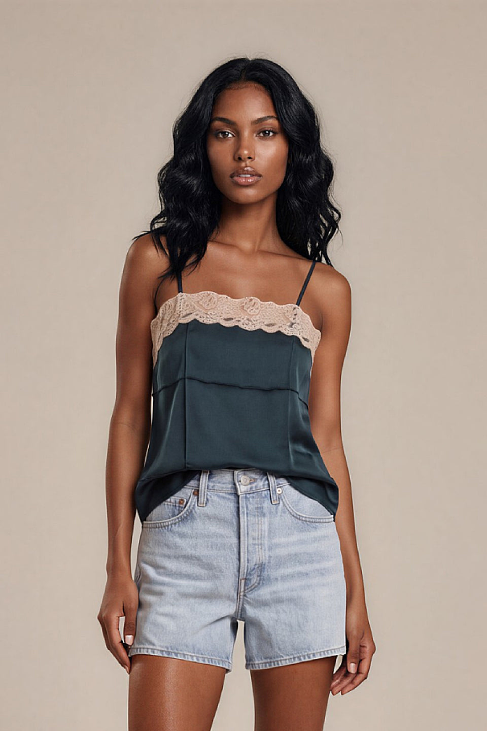 Teal Lace Satin Cami Top