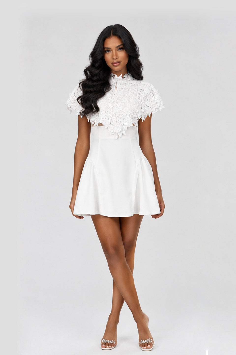 Ivory Floral Cape Mini Dress