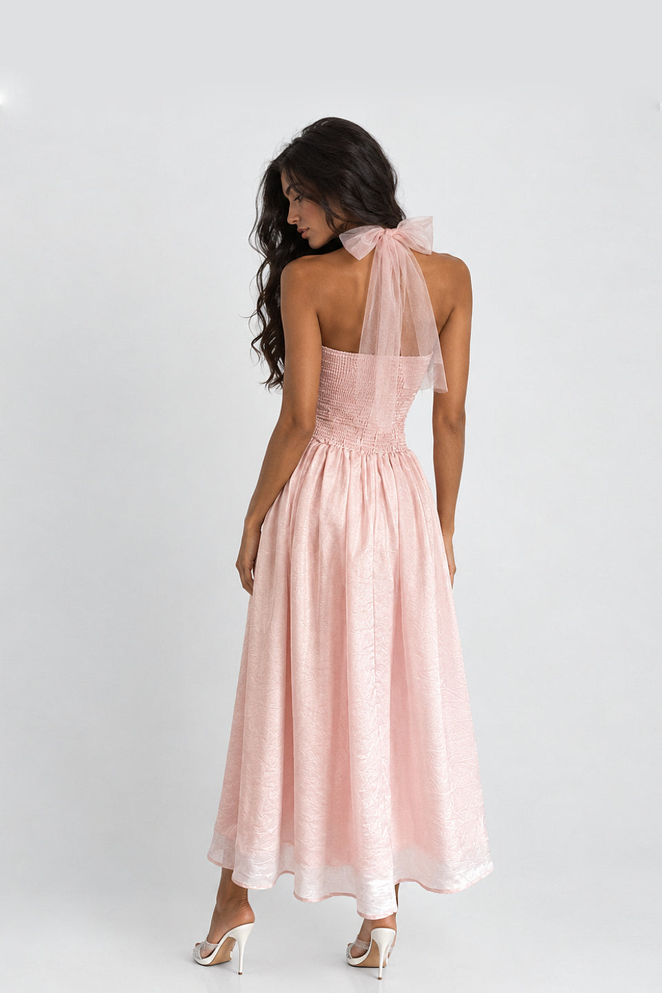Blush Bow Corset Midi Dress