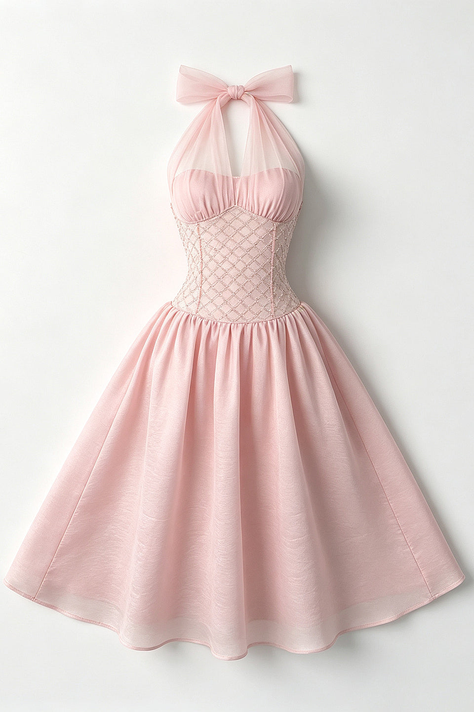 Blush Bow Corset Midi Dress