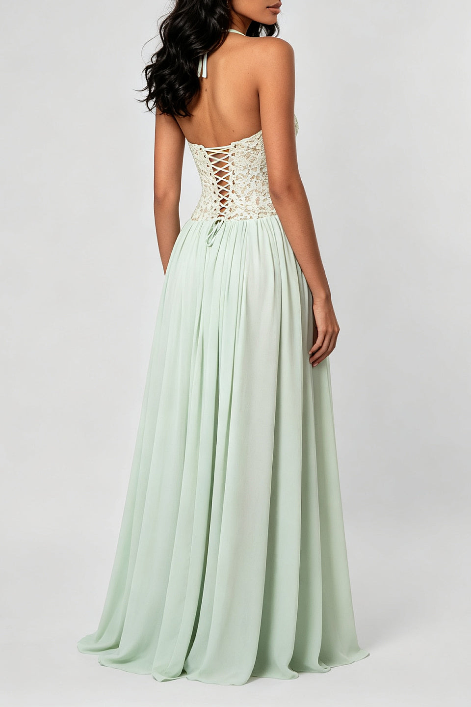 Sage Lace Corset Maxi Dress