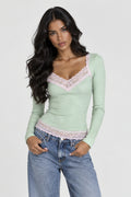Sage Pink Lace Knit Top
