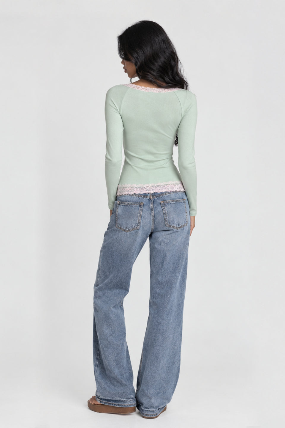 Sage Pink Lace Knit Top