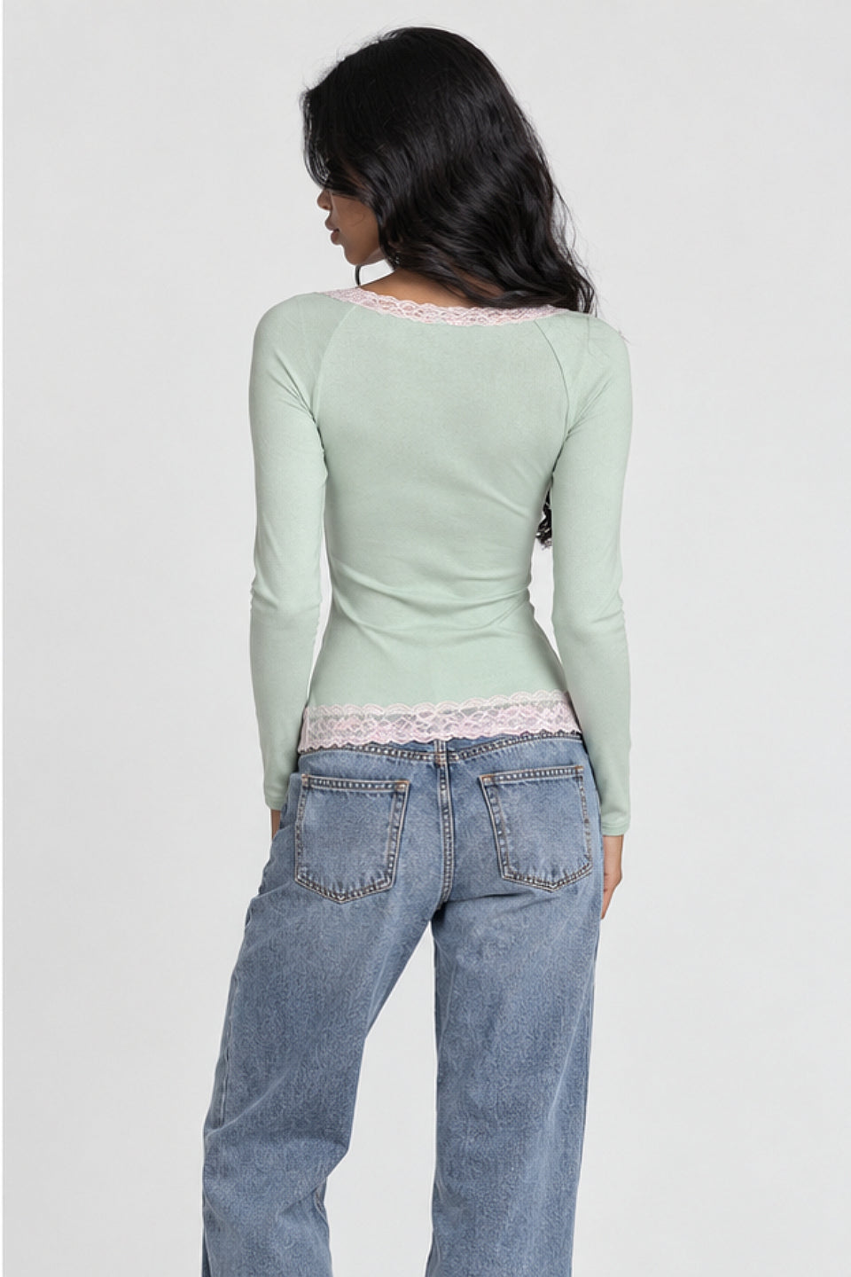 Sage Pink Lace Knit Top