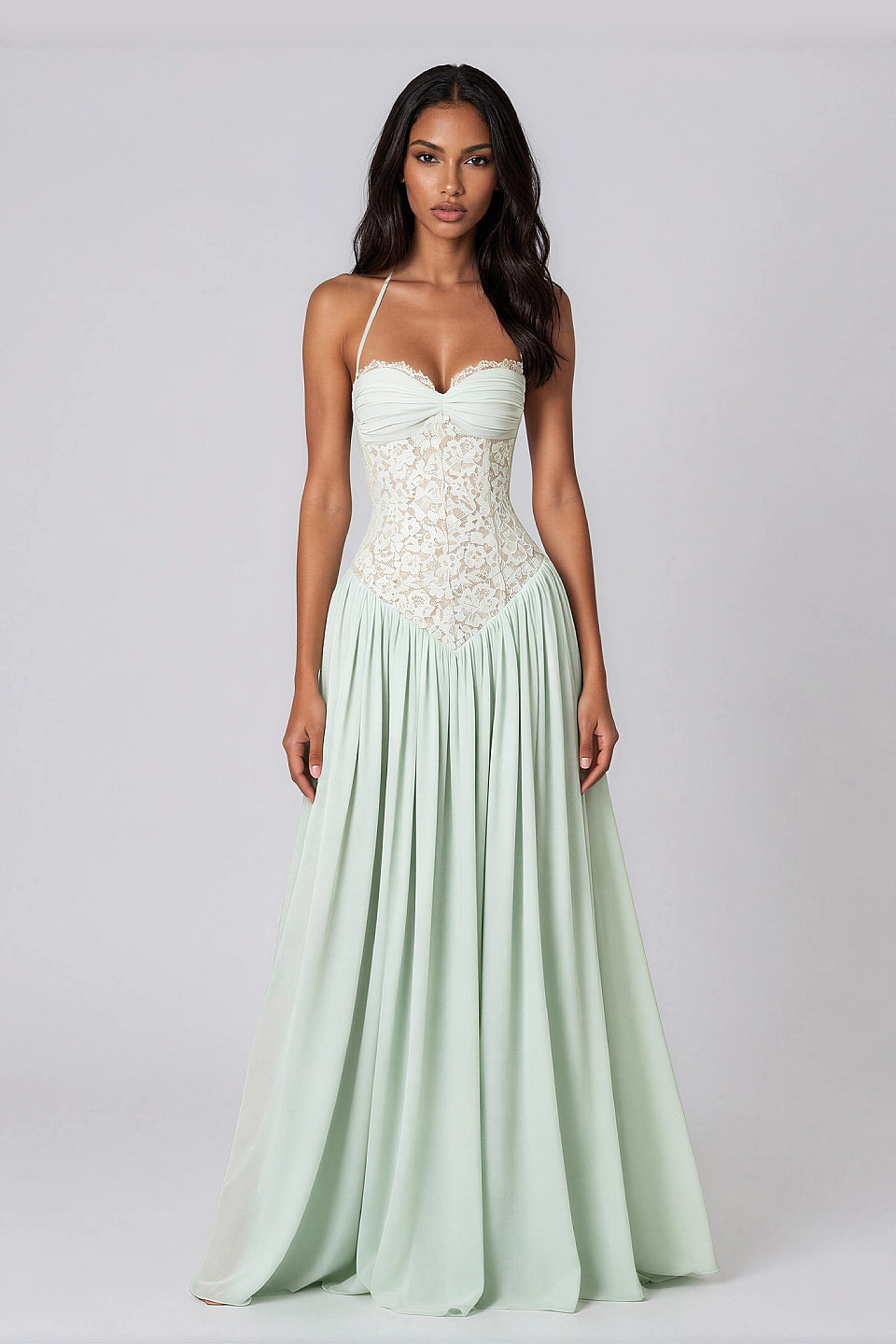Sage Lace Corset Maxi Dress